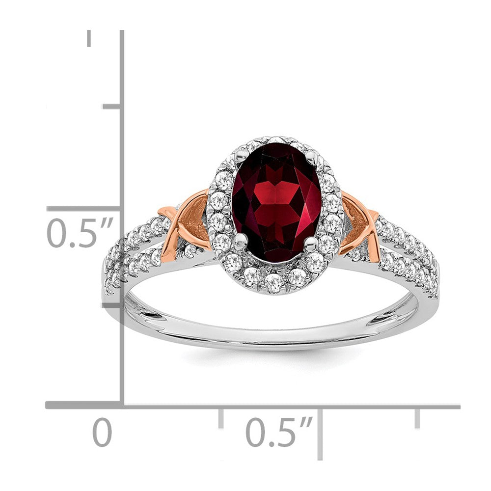 Solid 14K White/Rose Gold White w/RG Accent Simulated Garnet and CZ Halo Ring