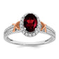 14k White Gold w/RG Accent Garnet and Real Diamond Halo Ring