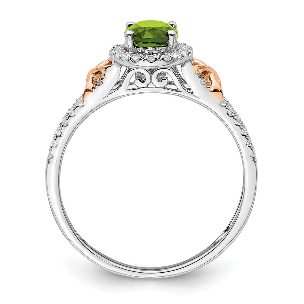 Solid 14K White/Rose Gold White w/RG Accent Simulated Peridot and CZ Halo Ring