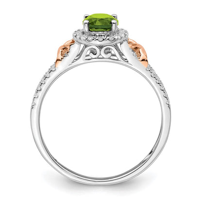 14k White Gold w/RG Accent Peridot and Real Diamond Halo Ring