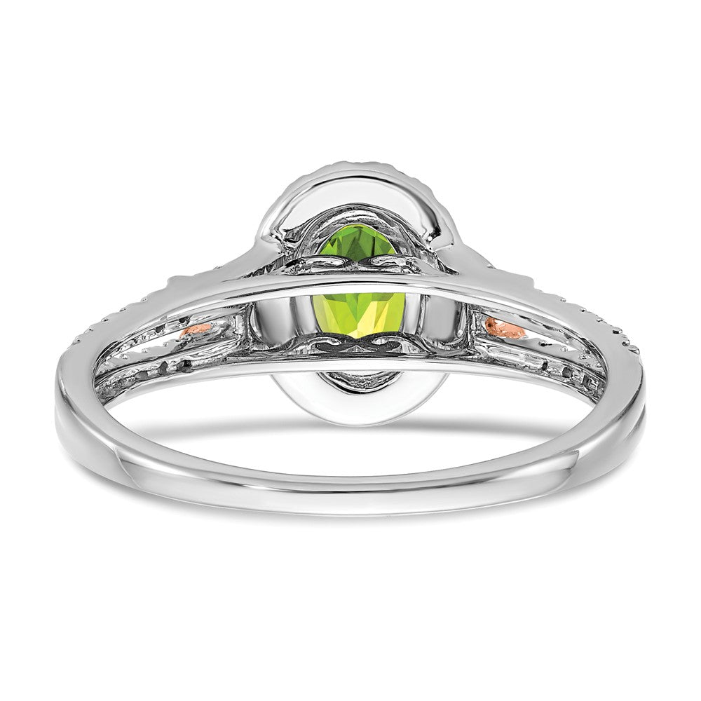 Solid 14K White/Rose Gold White w/RG Accent Simulated Peridot and CZ Halo Ring