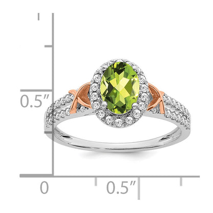 Solid 14K White/Rose Gold White w/RG Accent Simulated Peridot and CZ Halo Ring