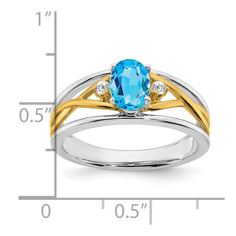 14k Two-Tone Gold Blue Topaz and Real Diamond Ring