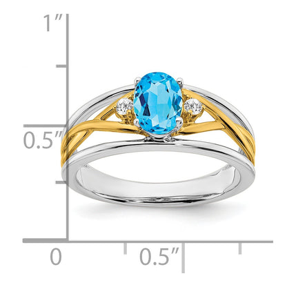 14k Two-Tone Gold Blue Topaz and Real Diamond Ring