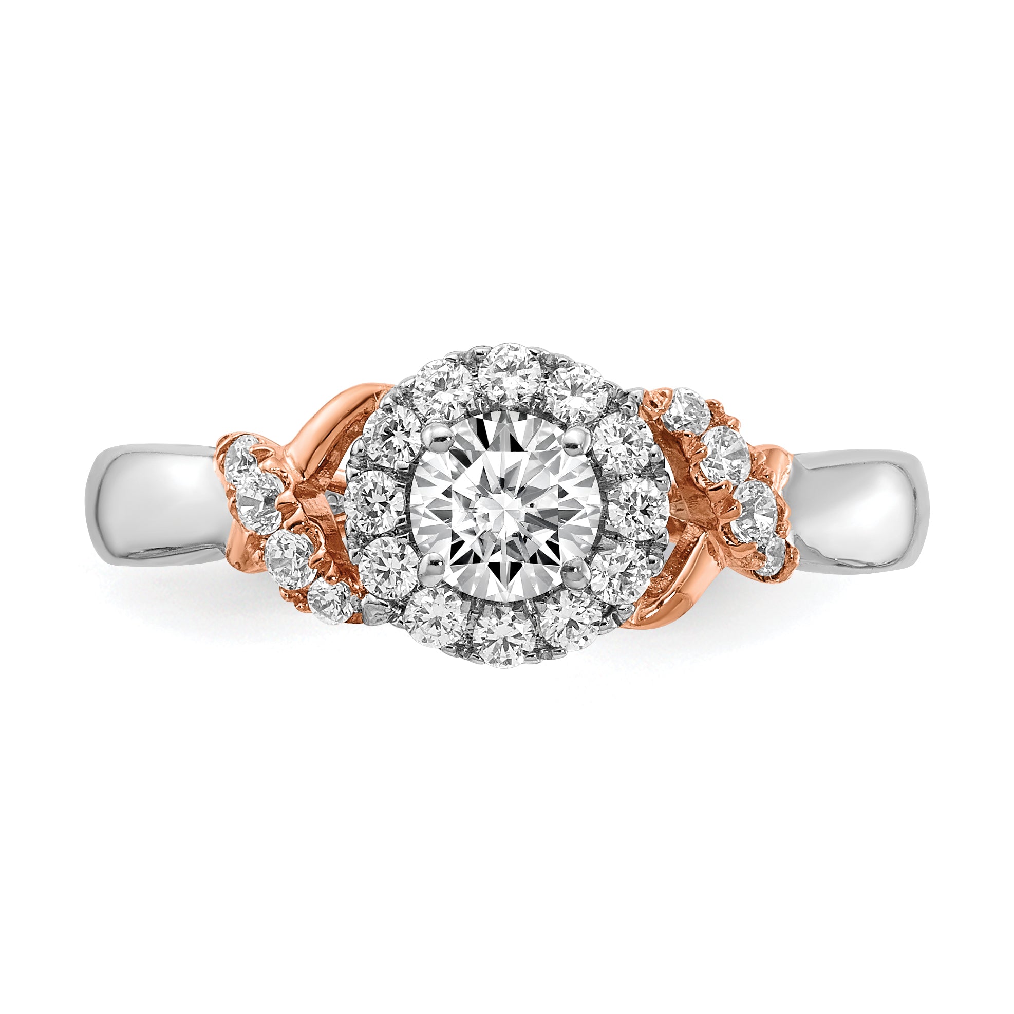 0.33ct. CZ Solid Real 14k White & Rose Gold Engagement Ring