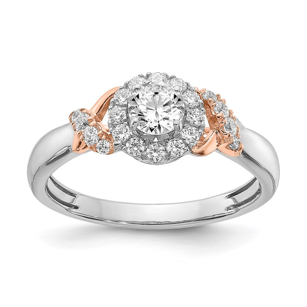 0.66 Ct. Natural Round Diamond Halo Engagement Bridal Ring 14K White & Rose Gold
