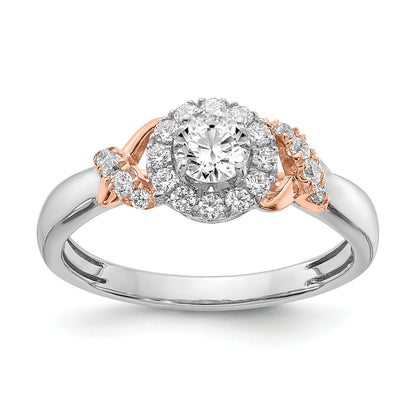 0.33ct. CZ Solid Real 14k White & Rose Gold Engagement Ring