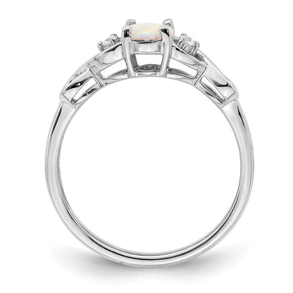 14k White Gold Created Opal and Real Diamond Ring