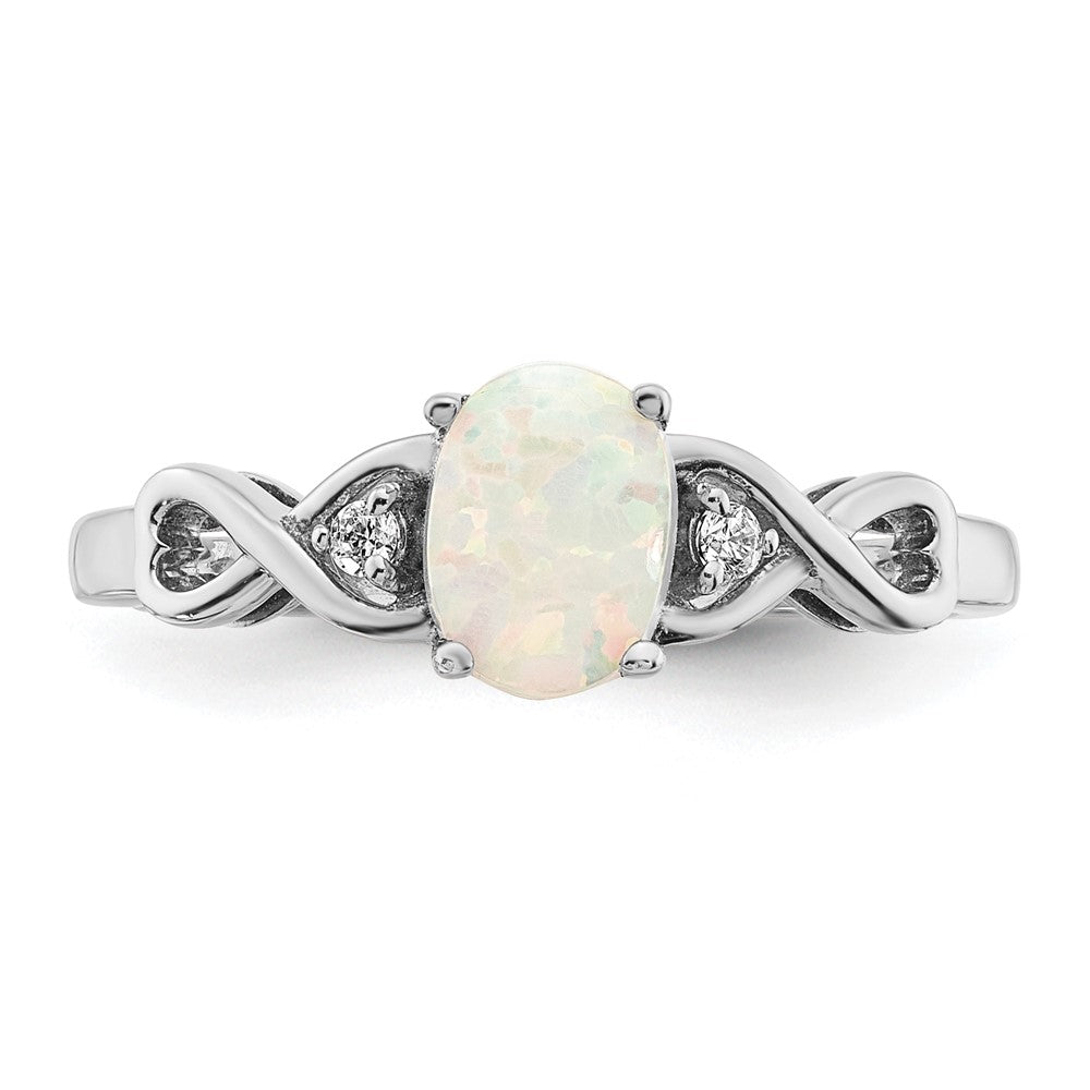 14k White Gold Created Opal and Real Diamond Ring