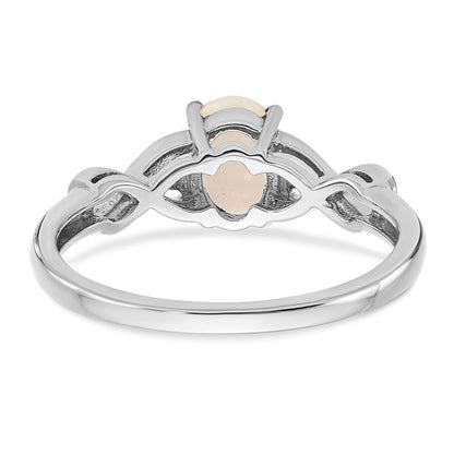 14k White Gold Created Opal and Real Diamond Ring