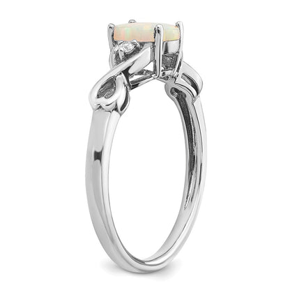 14k White Gold Created Opal and Real Diamond Ring
