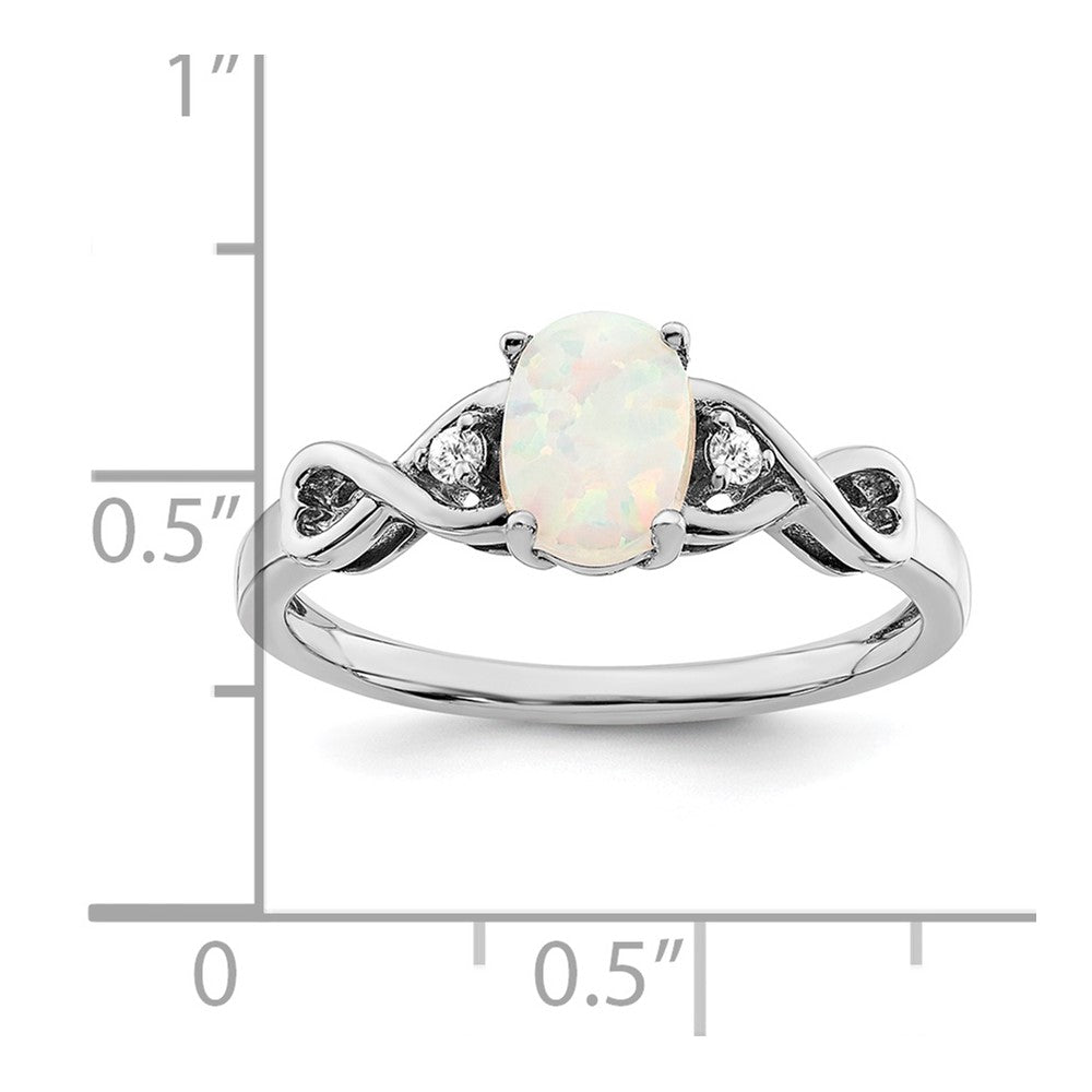 14k White Gold Created Opal and Real Diamond Ring