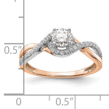 0.40ct. CZ Solid Real 14k White & Rose Gold Engagement Ring