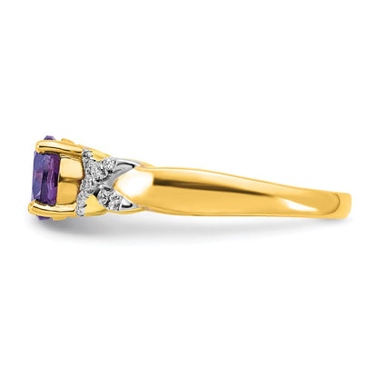 14k Two-Tone Gold Amethyst and Real Diamond Ring