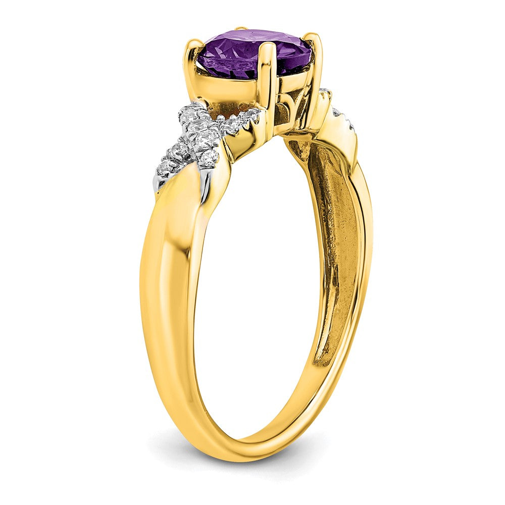 Solid 14k Two-tone Simulated Amethyst and CZ Ring