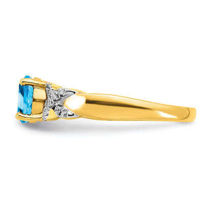 14k Two-Tone Gold Blue Topaz and Real Diamond Ring