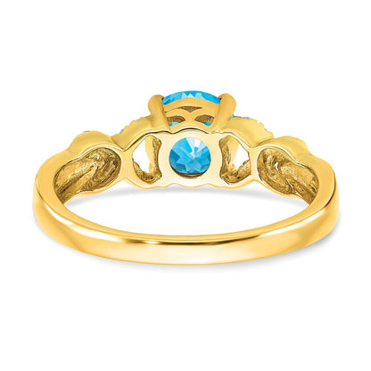14k Two-Tone Gold Blue Topaz and Real Diamond Ring