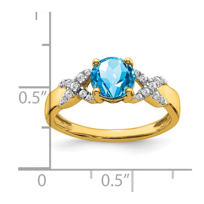 14k Two-Tone Gold Blue Topaz and Real Diamond Ring