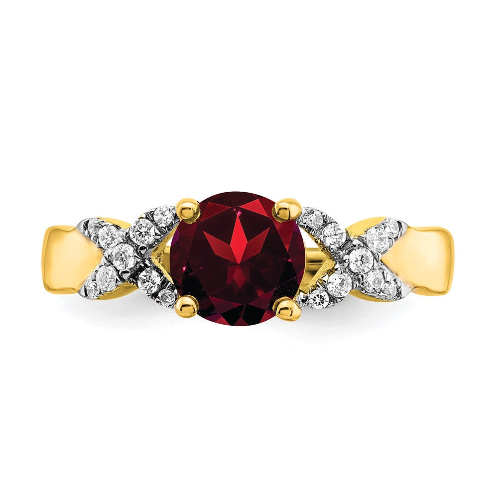 14k Two-Tone Gold Garnet and Real Diamond Ring