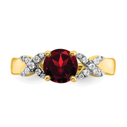 14k Two-Tone Gold Garnet and Real Diamond Ring