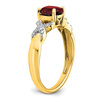14k Two-Tone Gold Garnet and Real Diamond Ring