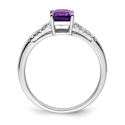 14k White Gold Emerald-cut Amethyst and Real Diamond Ring