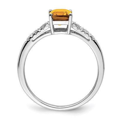 14k White Gold Emerald-cut Citrine and Real Diamond Ring