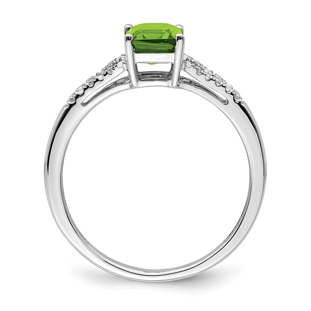 14k White Gold Emerald-cut Peridot and Real Diamond Ring