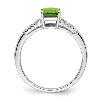 14k White Gold Emerald-cut Peridot and Real Diamond Ring