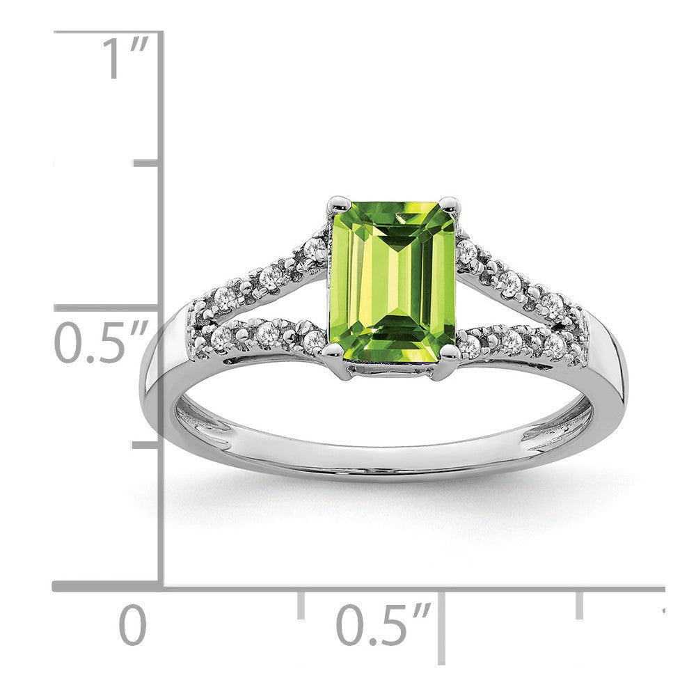 14k White Gold Emerald-cut Peridot and Real Diamond Ring