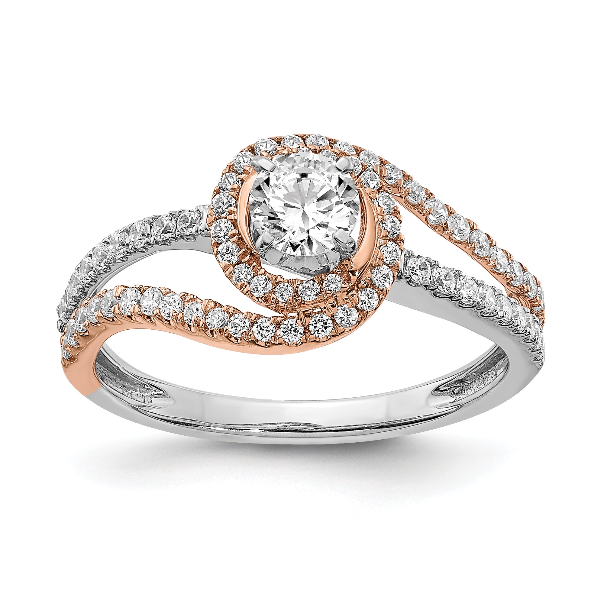 0.33ct. CZ Solid Real 14k White & Rose Gold Engagement Ring