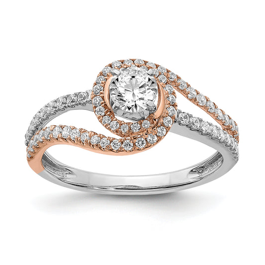 0.33ct. CZ Solid Real 14k White & Rose Gold Engagement Ring