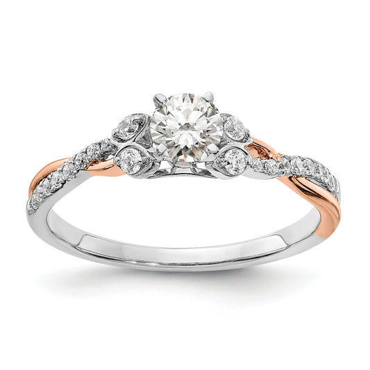 0.33ct. CZ Solid Real 14k White & Rose Gold Engagement Ring