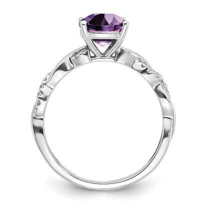 Sterling Silver Amethyst and Diamond Ring