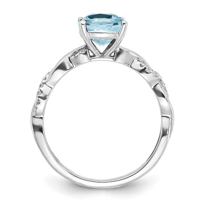 Sterling Silver Aquamarine and Diamond Ring