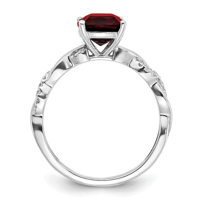Sterling Silver Garnet and Diamond Ring