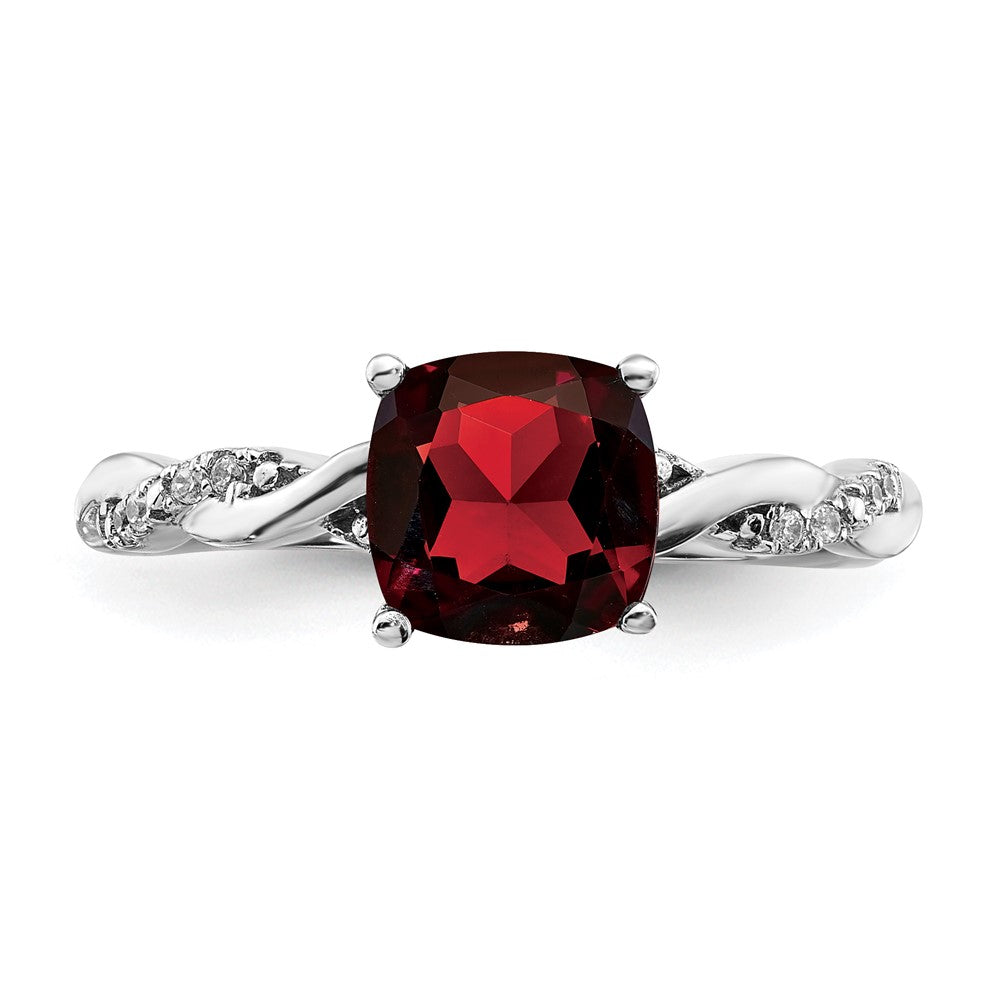 Sterling Silver Garnet and Diamond Ring