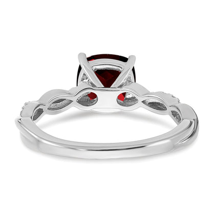 Sterling Silver Garnet and Diamond Ring