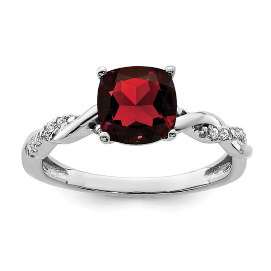 Sterling Silver Garnet and Diamond Ring