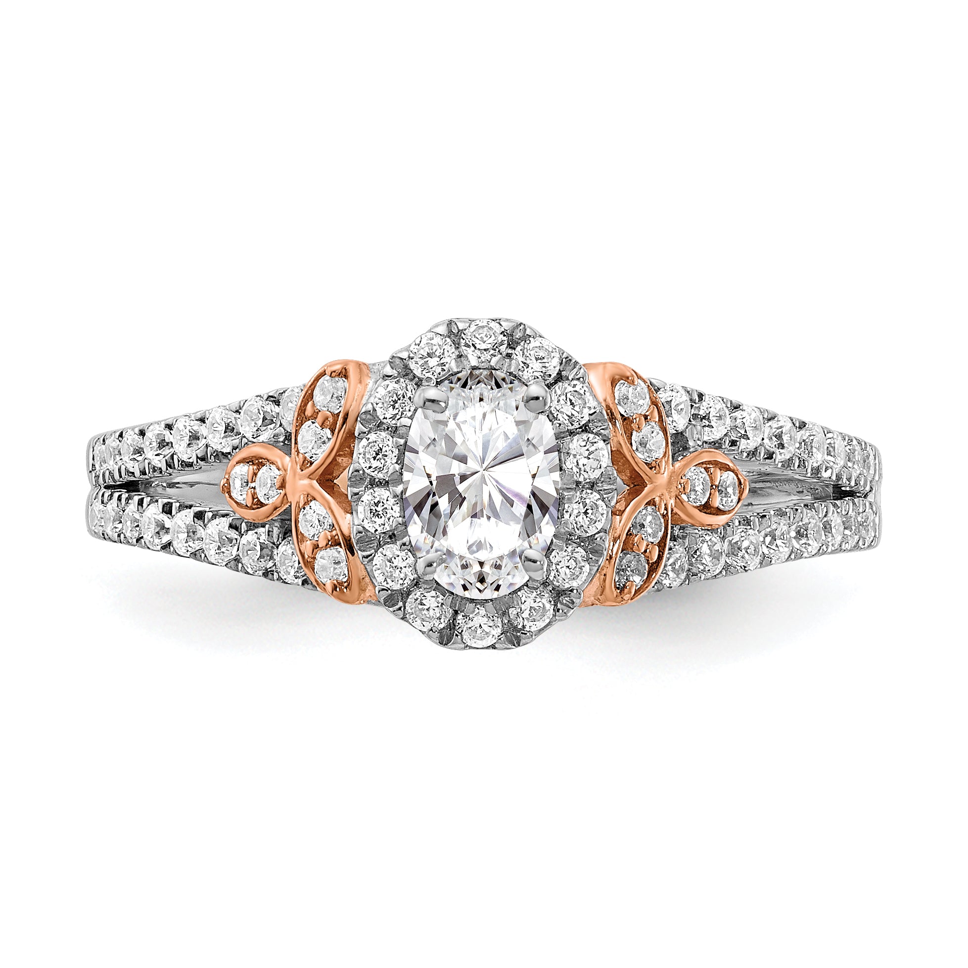 0.40ct. CZ Solid Real 14k White & Rose Gold Engagement Ring