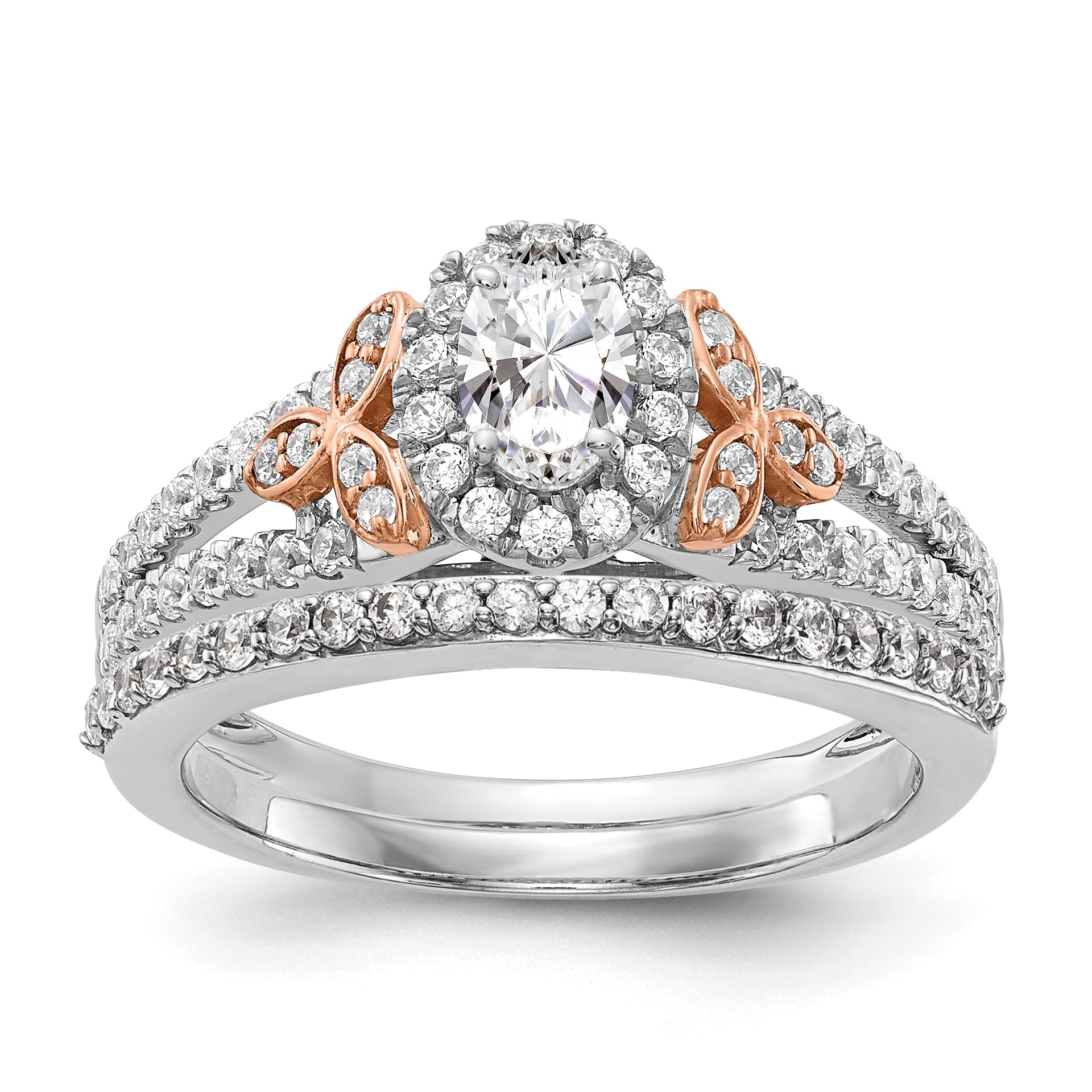 0.40ct. CZ Solid Real 14k White & Rose Gold Engagement Ring