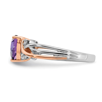 14k Two-Tone Gold Heart Amethyst and Real Diamond Ring