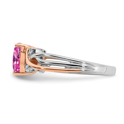 14k Two-Tone Gold Heart Created Pink Sapphire and Real Diamond Ring
