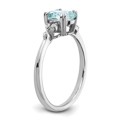Sterling Silver Aquamarine and Diamond Ring
