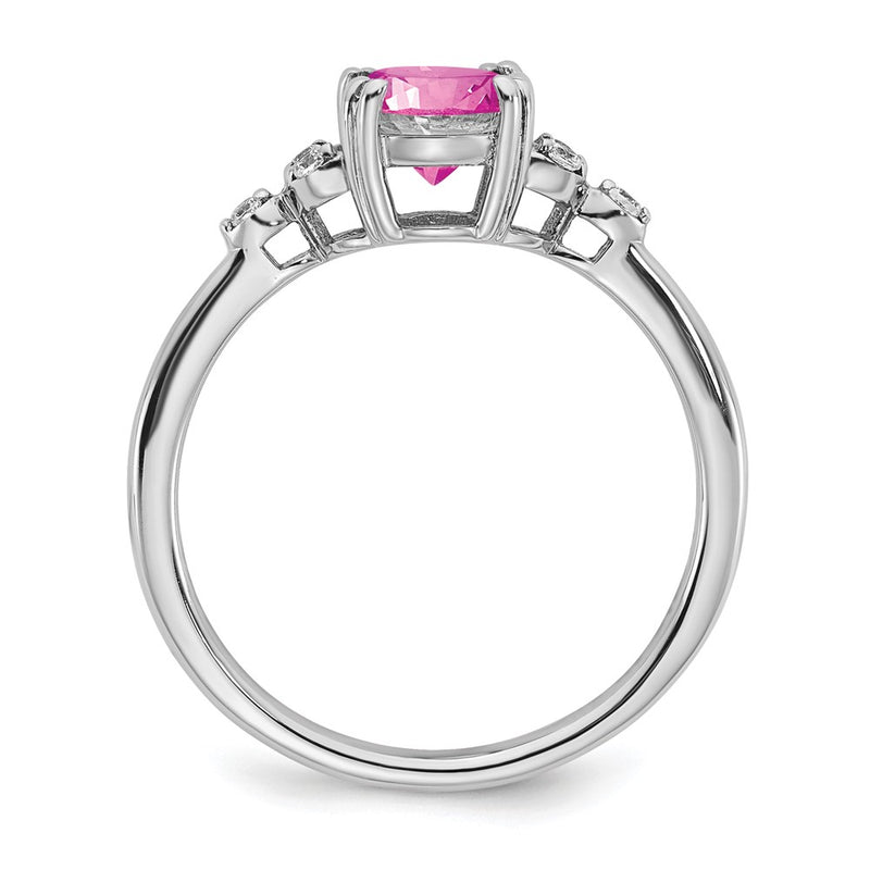 Sterling Silver Created Pink Sapphire and Diamond Ring