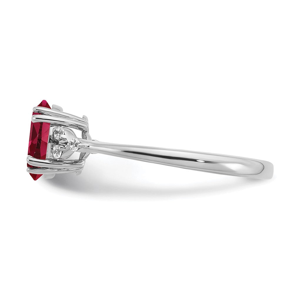 Sterling Silver Created Ruby and Diamond Ring