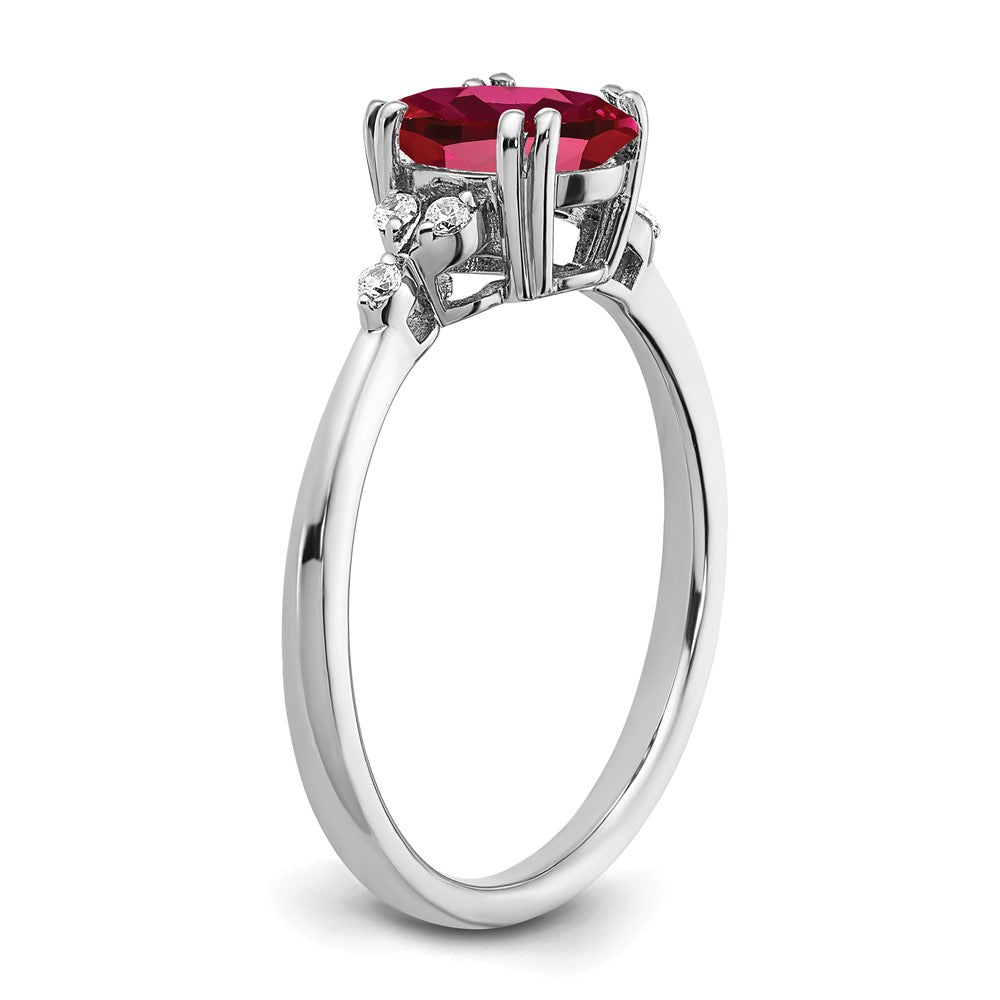 Sterling Silver Created Ruby and Diamond Ring