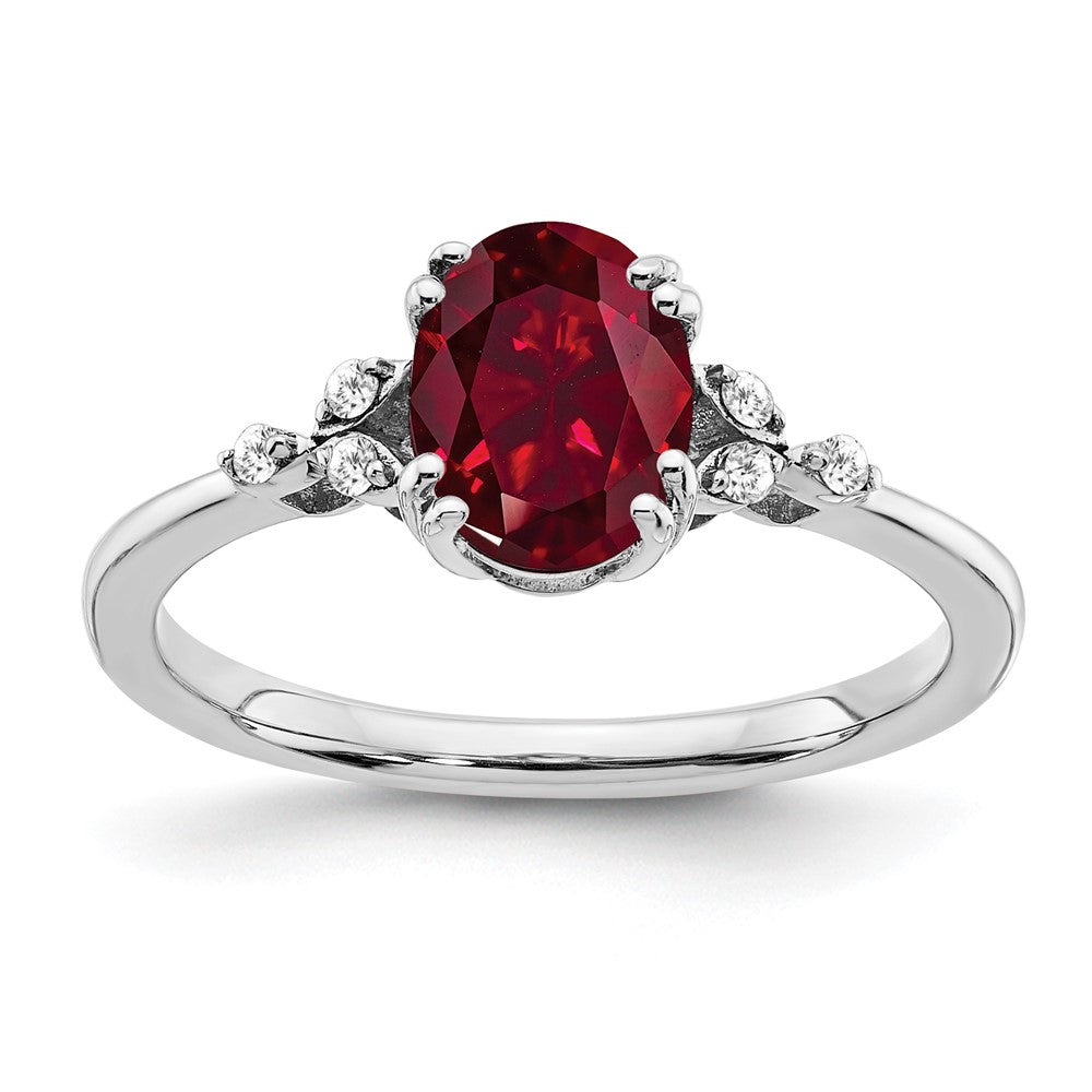 Sterling Silver Created Ruby and Diamond Ring