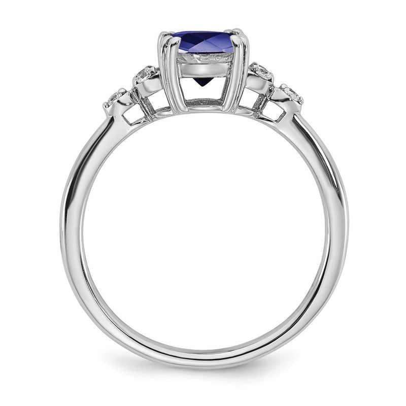 Sterling Silver Created Sapphire and Diamond Ring