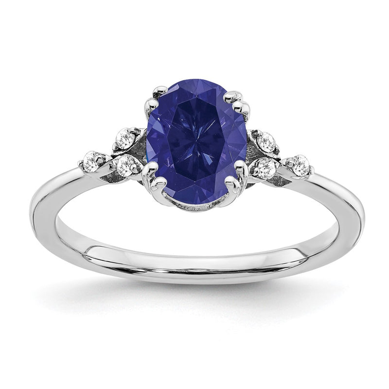 Sterling Silver Created Sapphire and Diamond Ring